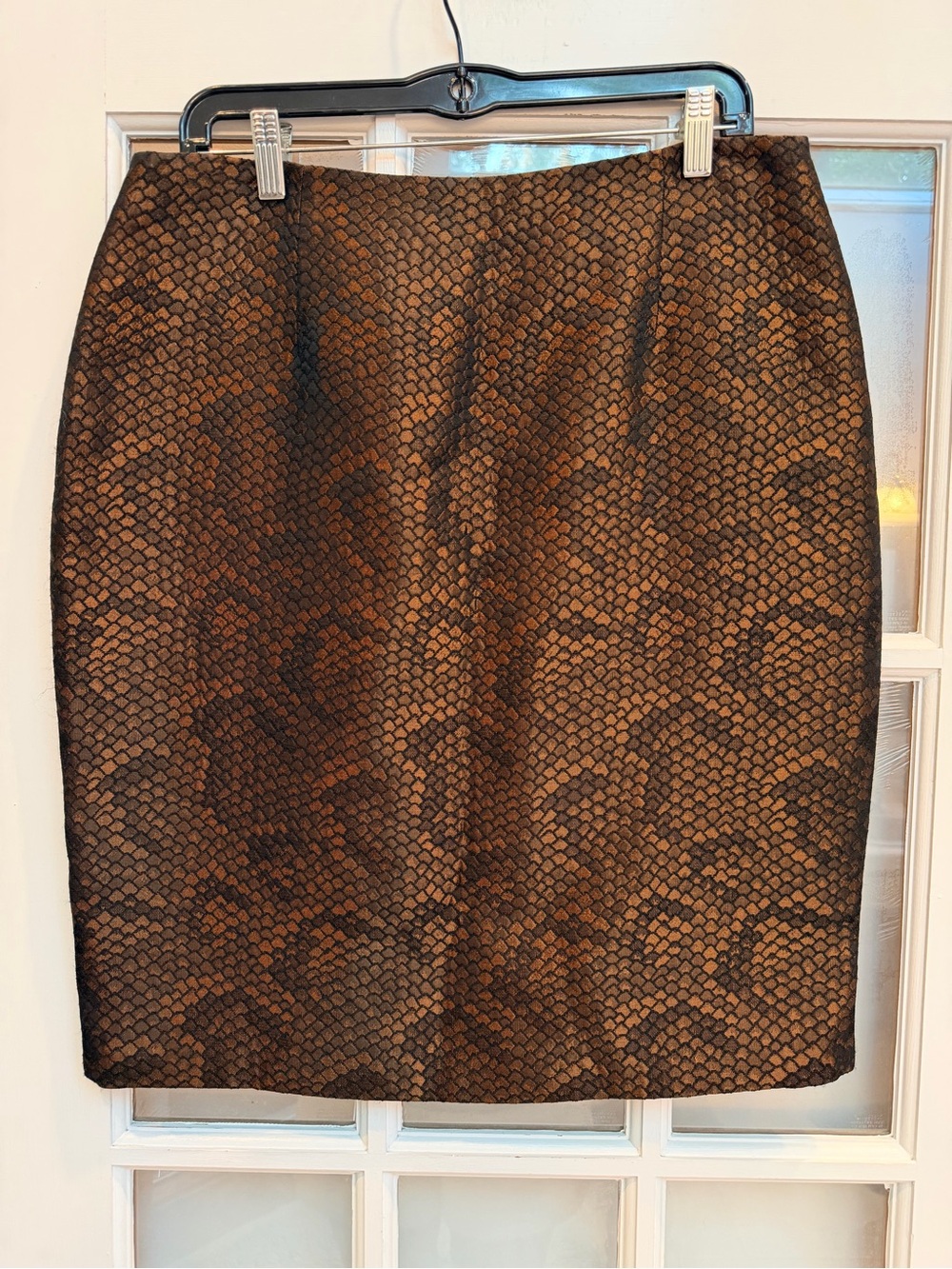Vintage Kay Unger New York Chic Copper Metallic Snakeskin Print Skirt Size 12